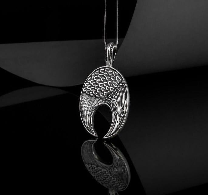 Lunula Pendant Sterling Silver Female Necklace with Raven Symbol-5