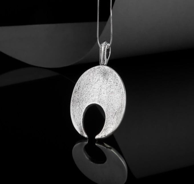 Lunula Pendant Sterling Silver Female Necklace with Raven Symbol-6