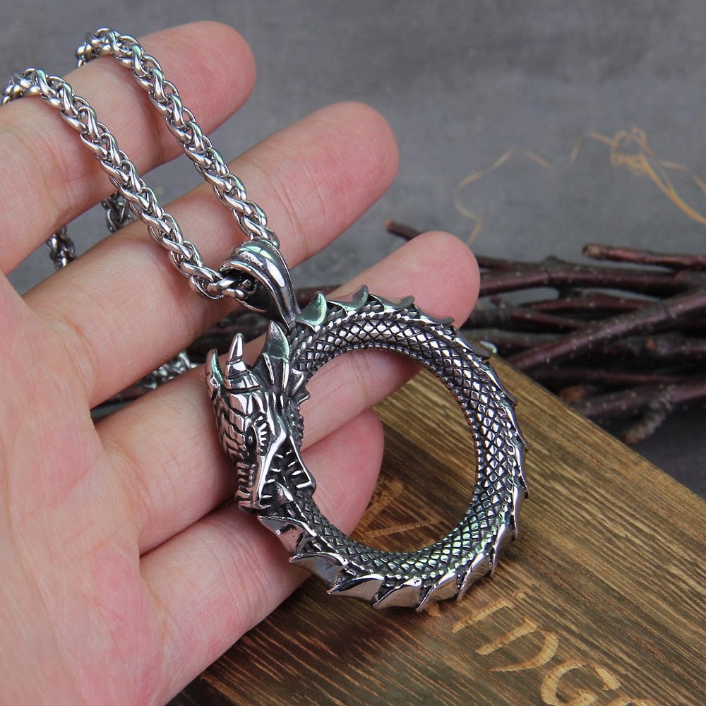 Midgard Serpent Jormungandr Ouroboros Viking Dragon Pendant Necklace