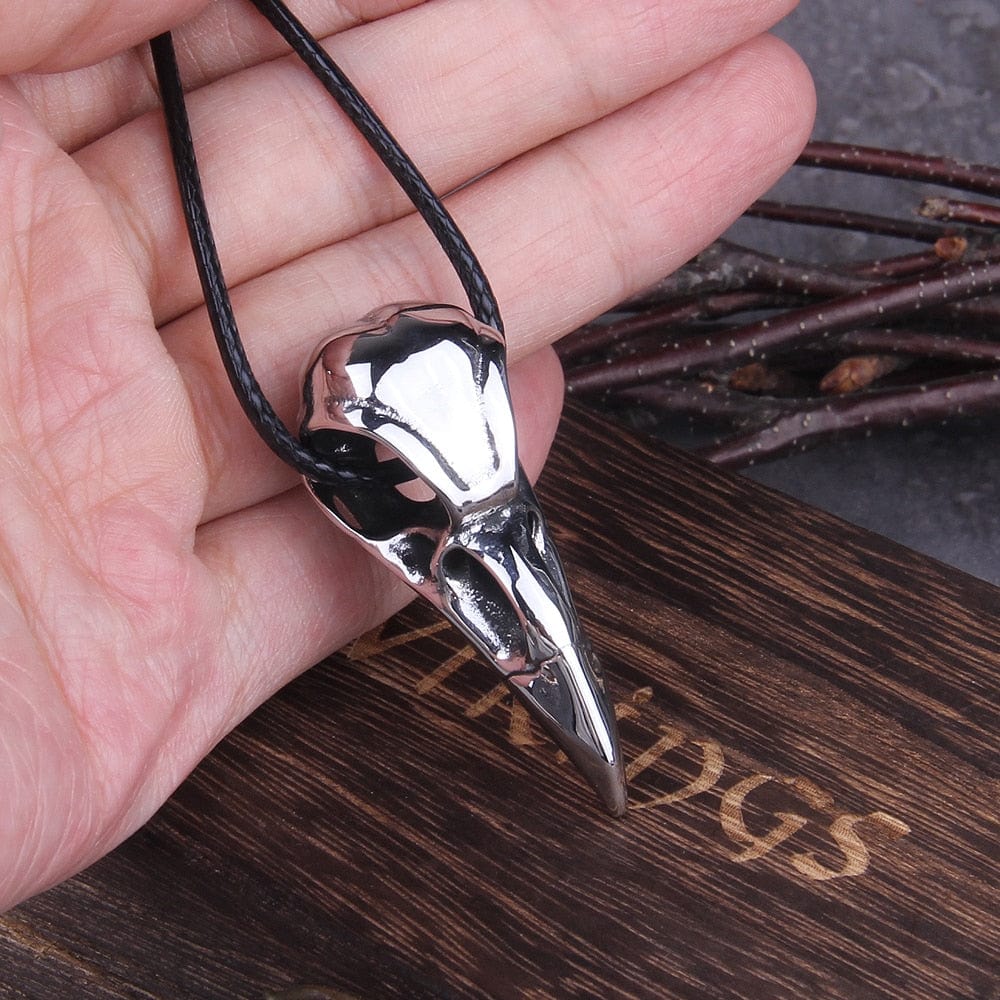 Mini Steel Raven Totem Skull Necklace