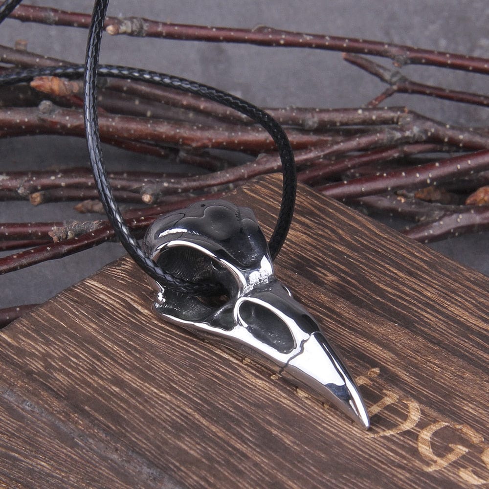 Mini Steel Raven Totem Skull Necklace
