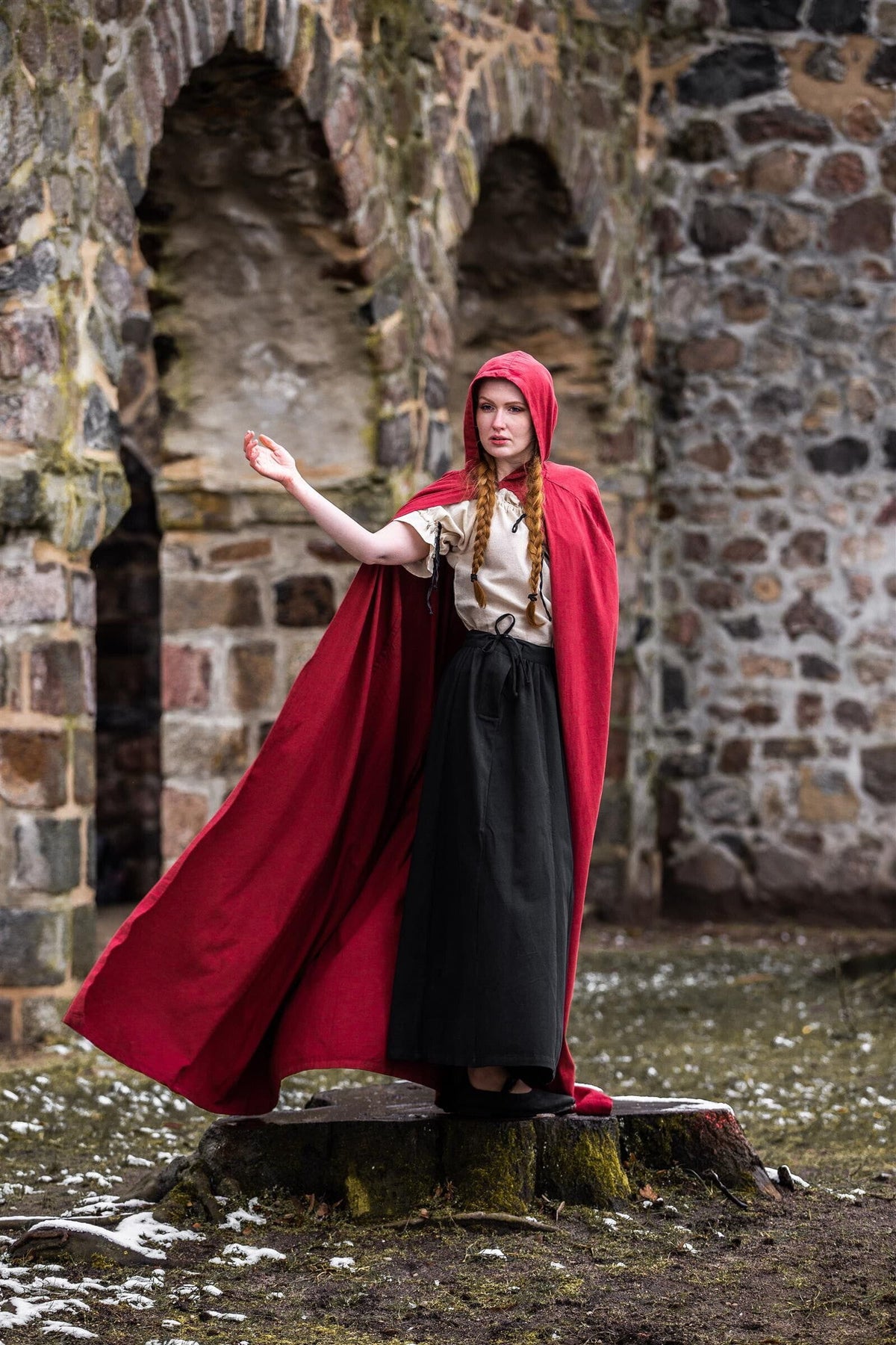 Red Viking Cloak with Hood | Summer-weight Cotton Cloak