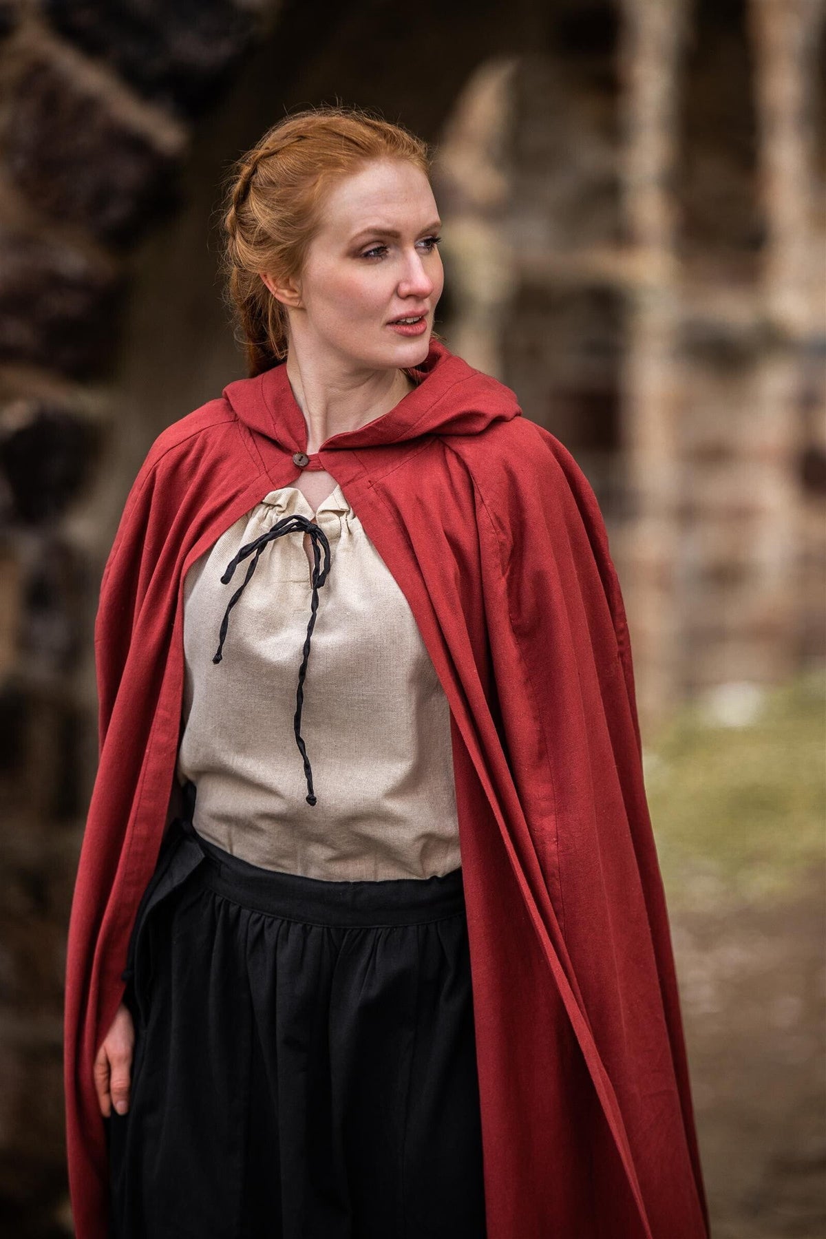 Red Viking Cloak with Hood | Summer-weight Cotton Cloak