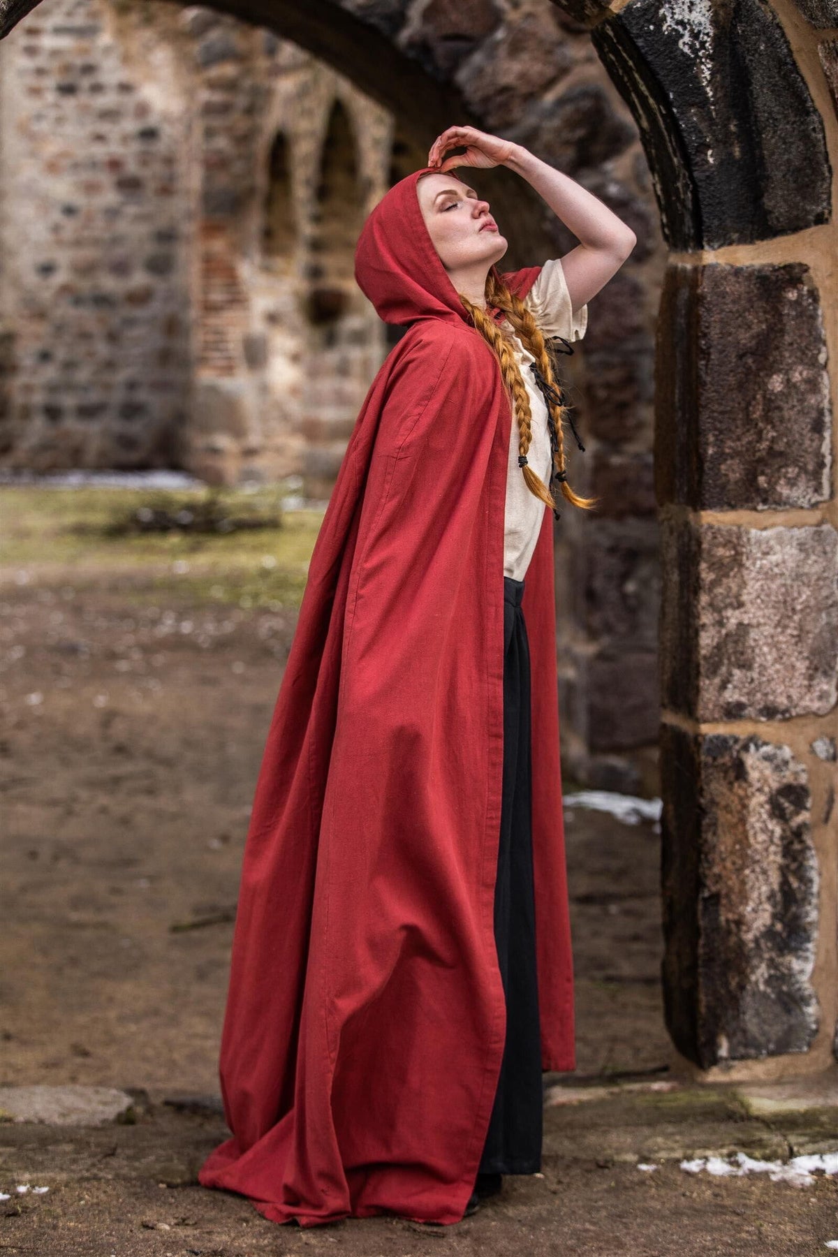 Red Viking Cloak with Hood | Summer-weight Cotton Cloak