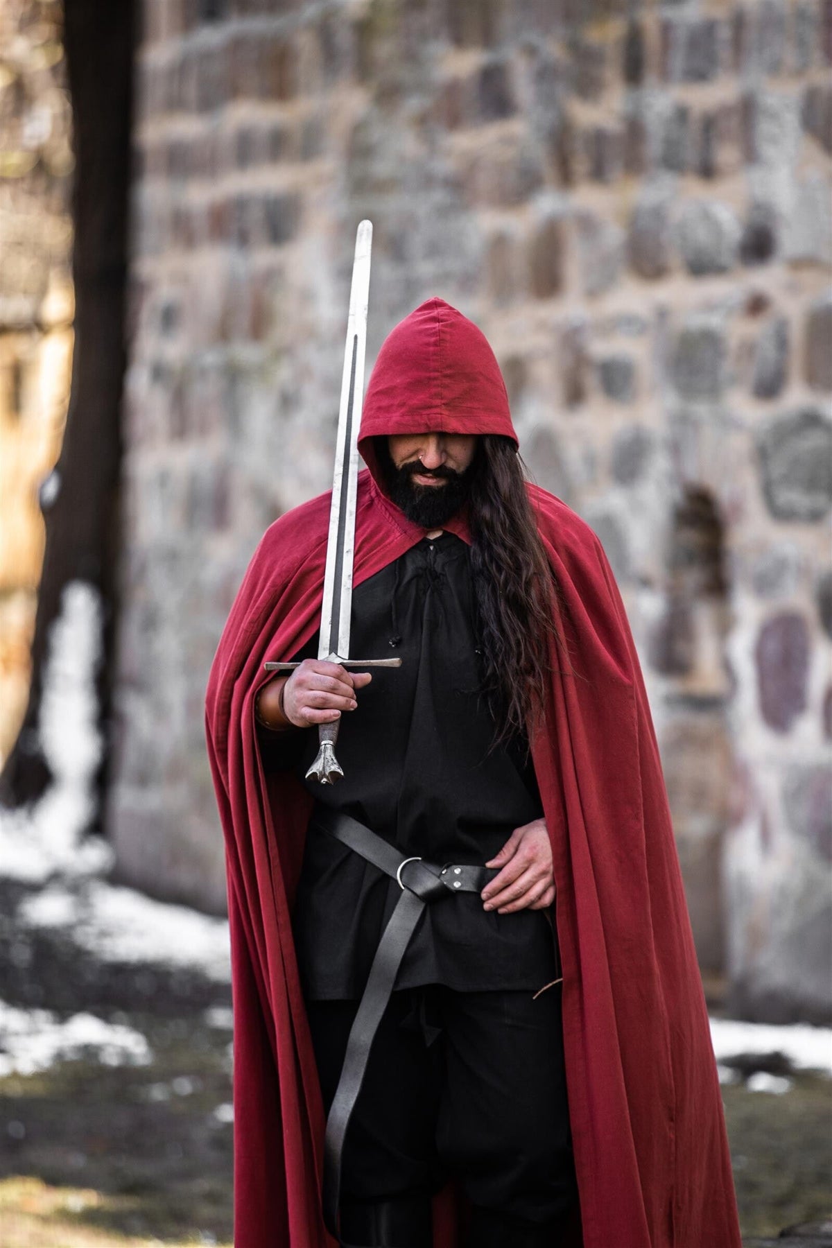 Red Viking Cloak with Hood | Summer-weight Cotton Cloak