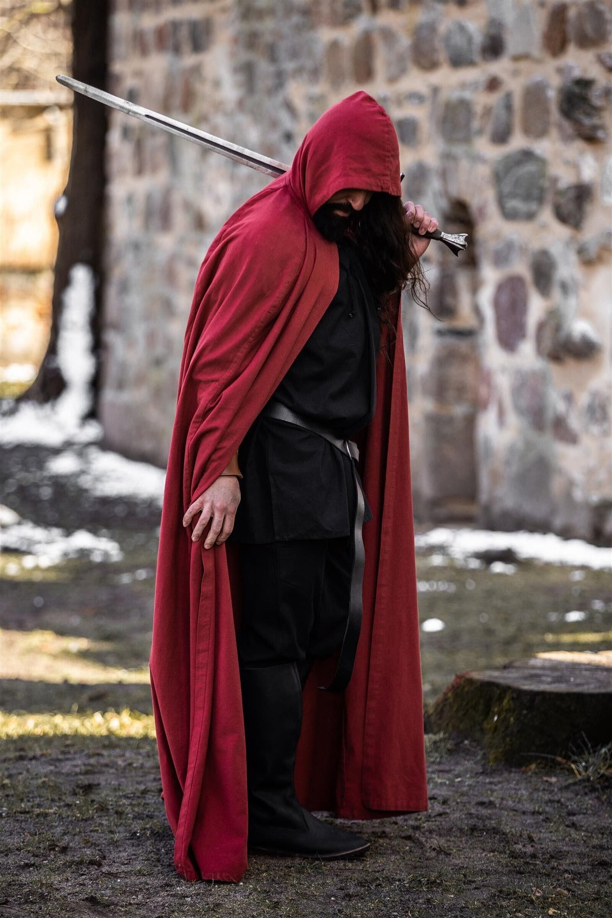 Red Viking Cloak with Hood | Summer-weight Cotton Cloak