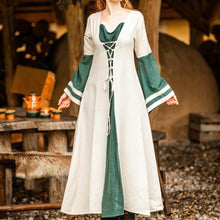Viking Dress - Long Sleeves in Natural and Green with Lacing-1-Viking Warrior