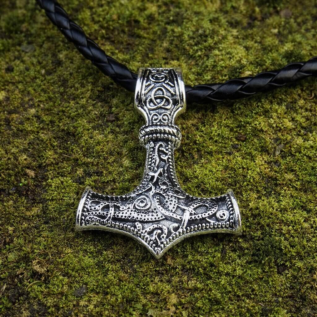 Mjolnir Pendant Thor's Hammer Totem on Soft Rope Necklace