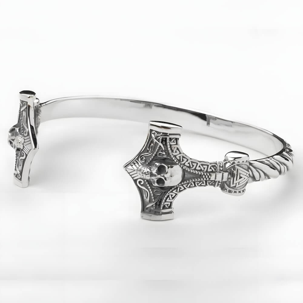 Mjolnir Rune Hammer Open Cuff Viking Bracelet