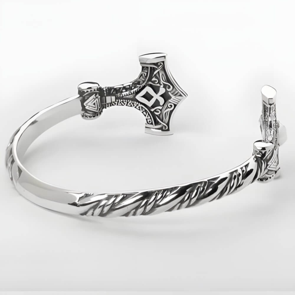Mjolnir Rune Hammer Open Cuff Viking Bracelet