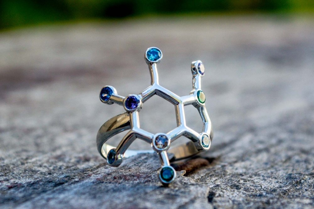 Neurotransmitters Ring with Gems Sterling Silver Handcrafted Jewelry-1