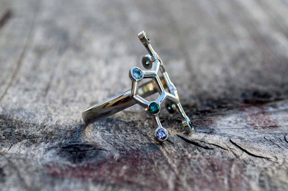 Neurotransmitters Ring with Gems Sterling Silver Handcrafted Jewelry-3