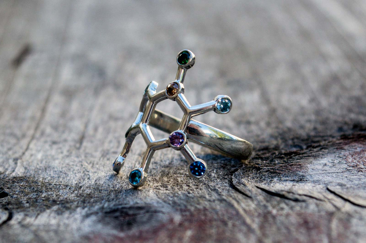 Neurotransmitters Ring with Gems Sterling Silver Handcrafted Jewelry-5