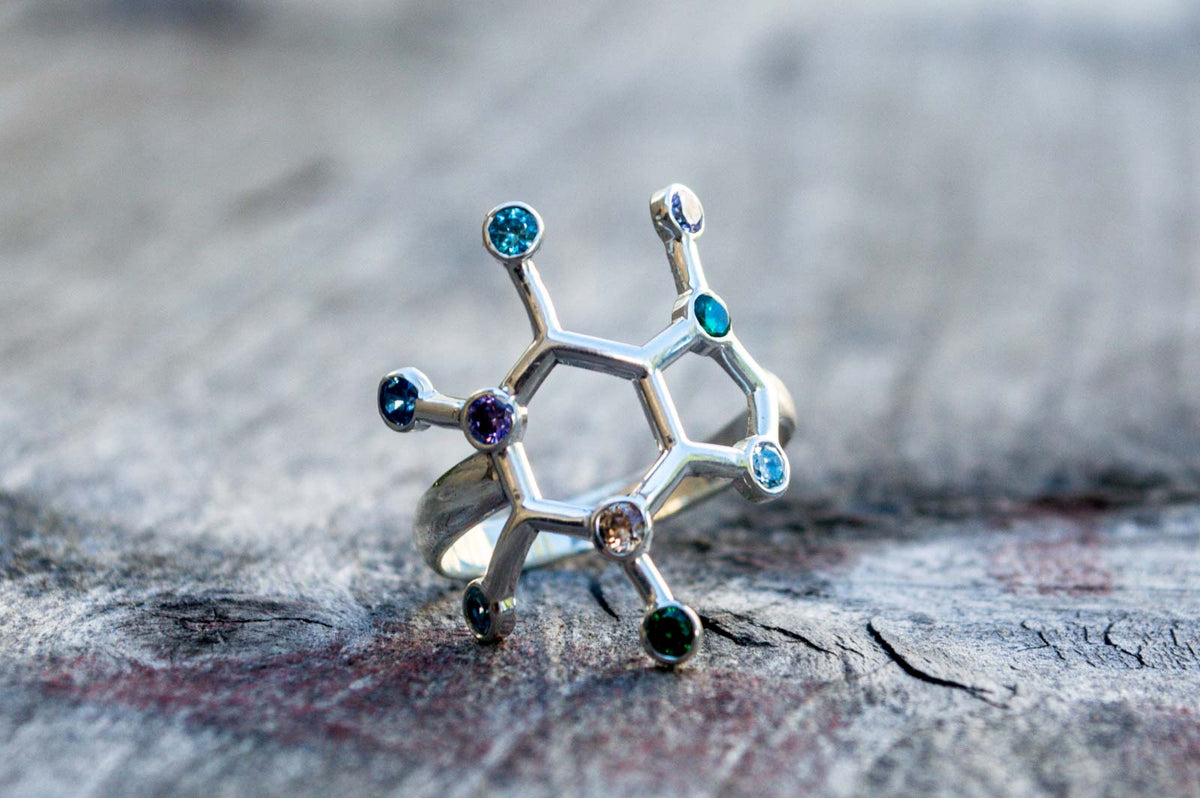 Neurotransmitters Ring with Gems Sterling Silver Handcrafted Jewelry-6