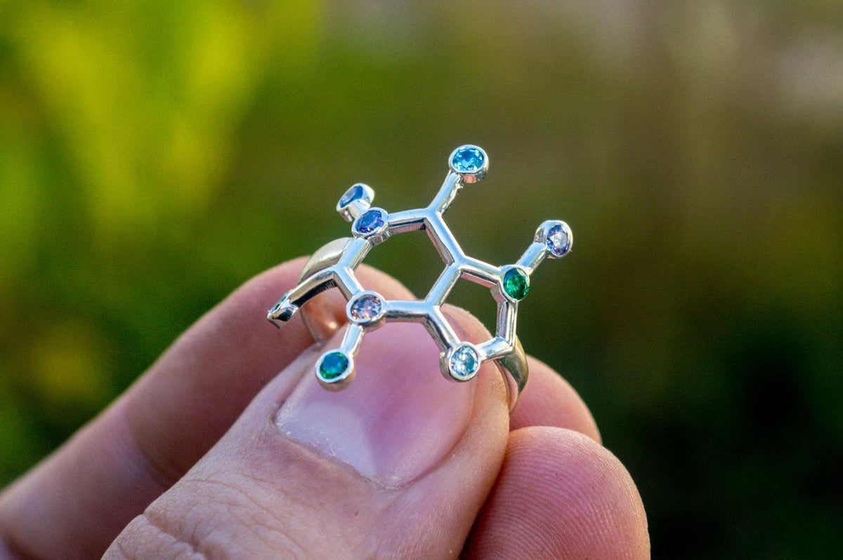 Neurotransmitters Ring with Gems Sterling Silver Handcrafted Jewelry-7