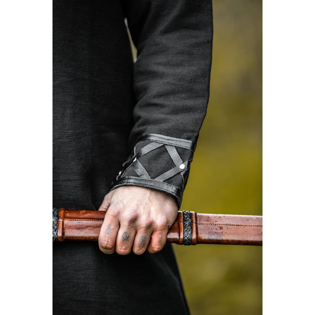 leather trim sleeves viking tunic 