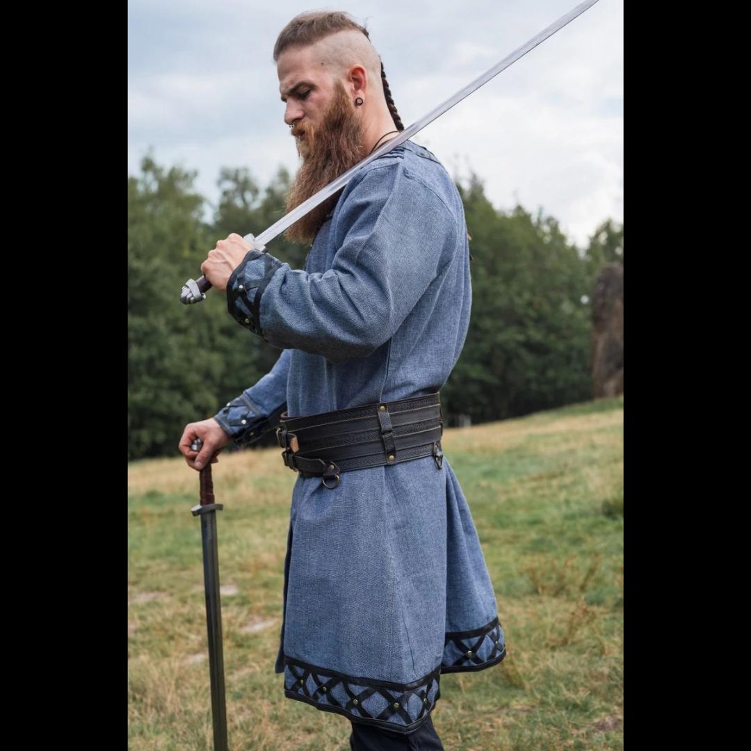 limited viking tunic with leather trim