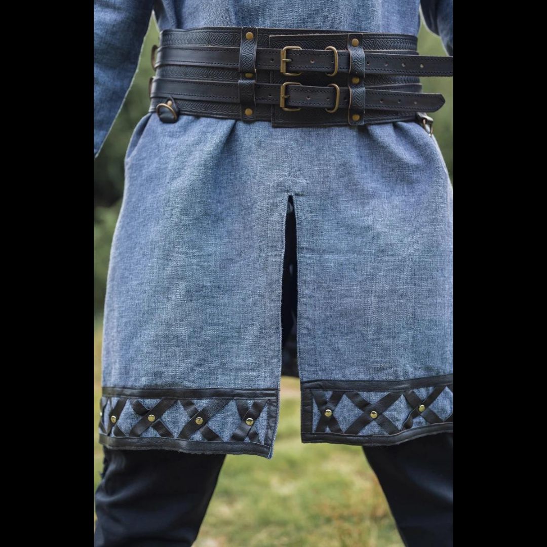 viking tunic with leather trim border