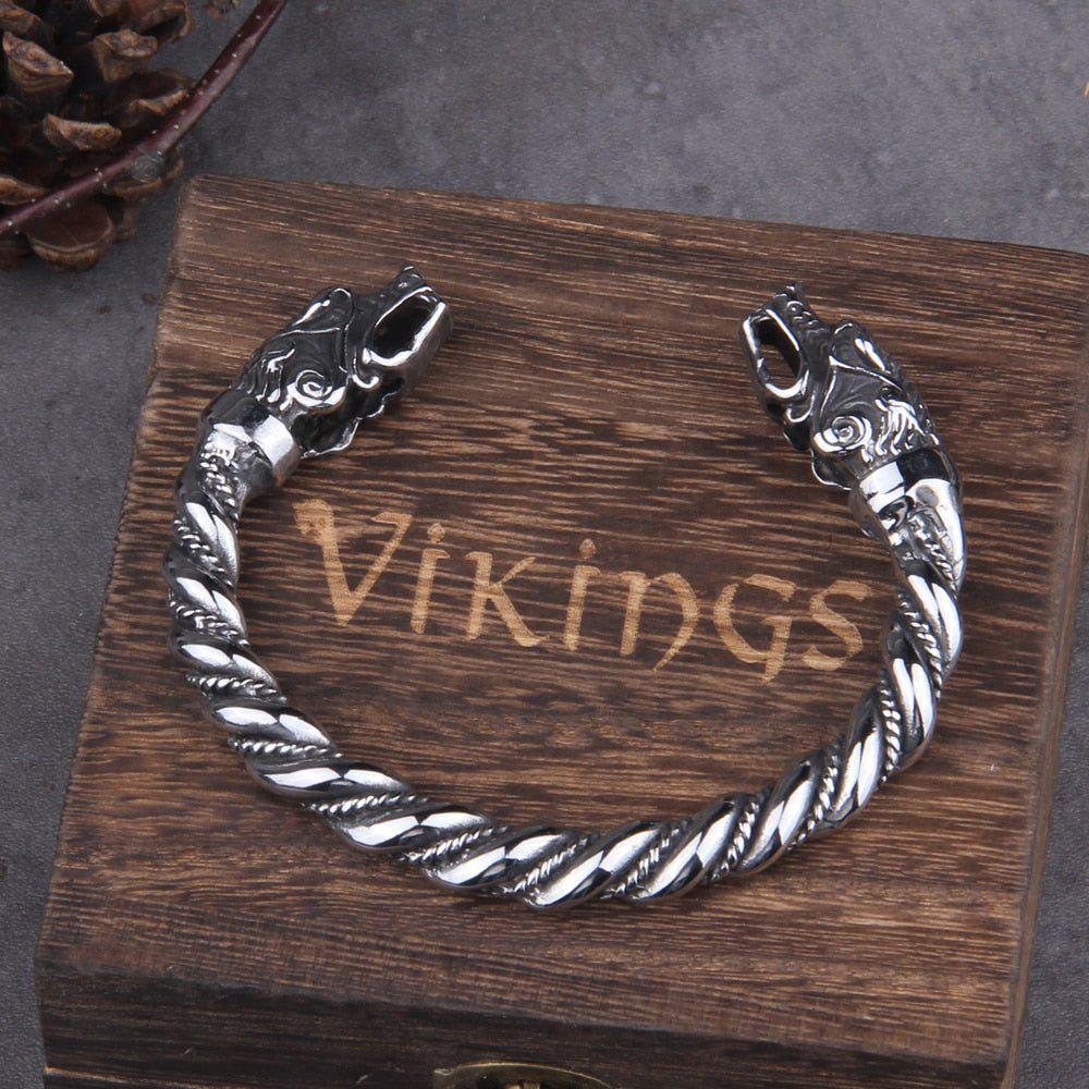Nordic Bear Twisted Steel Torc Bracelet-5