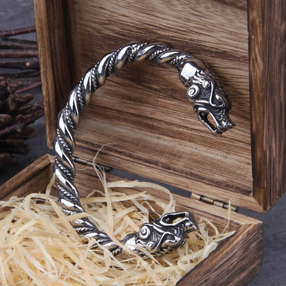 Nordic Bear Twisted Steel Torc Bracelet in box