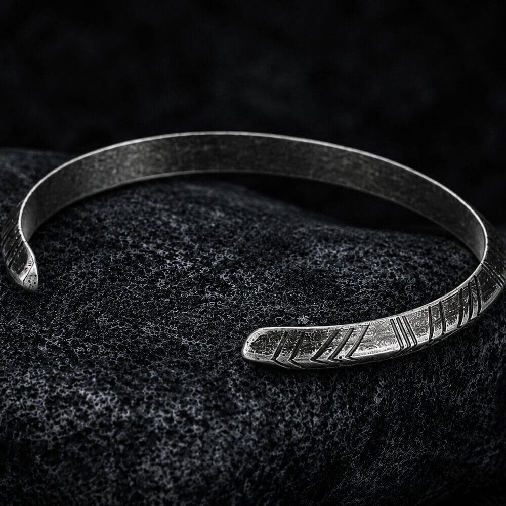 Nordic Tyr Arrow Cuff Bracelet | Engraved Open Band