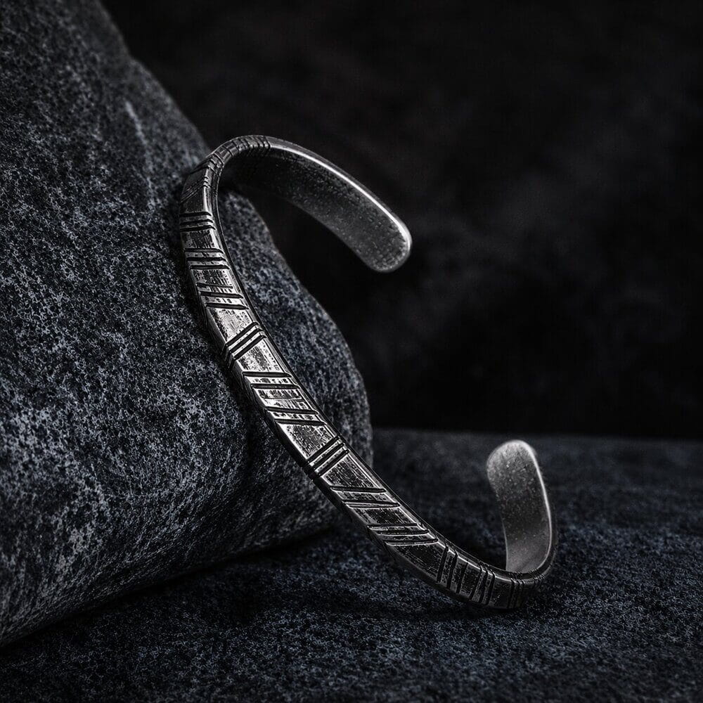 Nordic Tyr Arrow Cuff Bracelet | Engraved Open Band