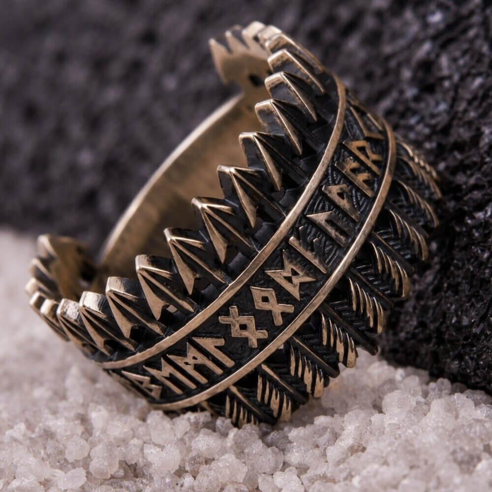 Nordic Tyr Arrow Ring | Bronze with Elder Futhark Runes