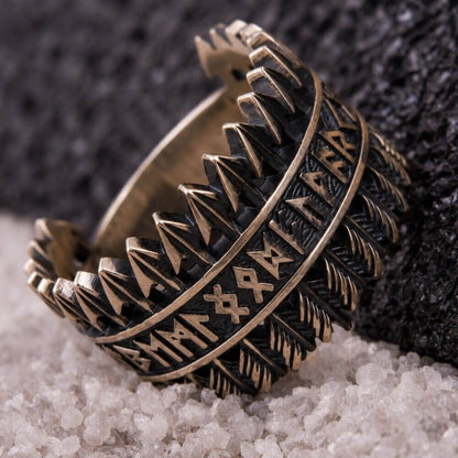 Nordic Tyr Arrow Ring | Bronze with Elder Futhark Runes