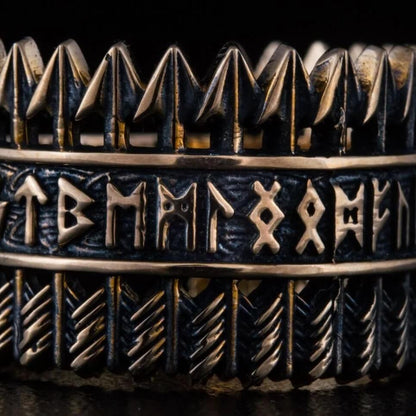 Nordic Tyr Arrow Ring | Bronze with Elder Futhark Runes