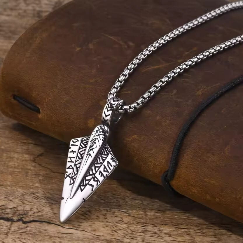 Nordic Tyr Spearhead Pendant Necklace | Rune-Engraved Design