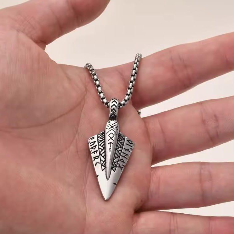 Nordic Tyr Spearhead Pendant Necklace | Rune-Engraved Design