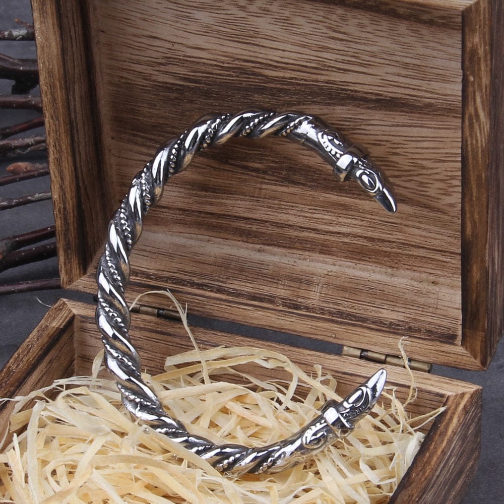 Nordic Viking Raven Arm Ring Torc Bracelet-3