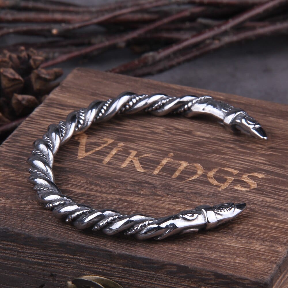 Nordic Viking Raven Arm Ring Torc Bracelet-5