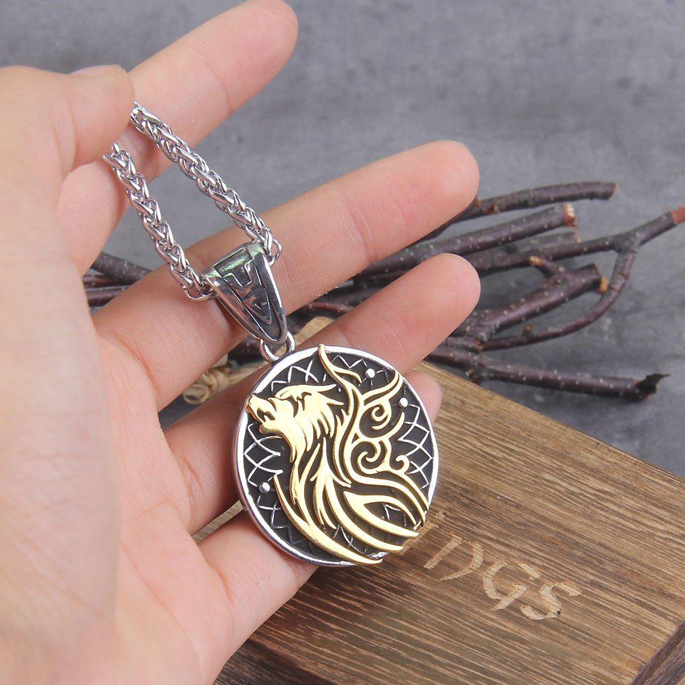 Nordic Viking Stainless Steel Wolf Necklace-3
