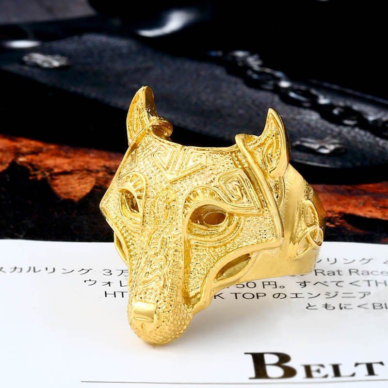 Nordic Wolf Head Stainless Steel Ring-2
