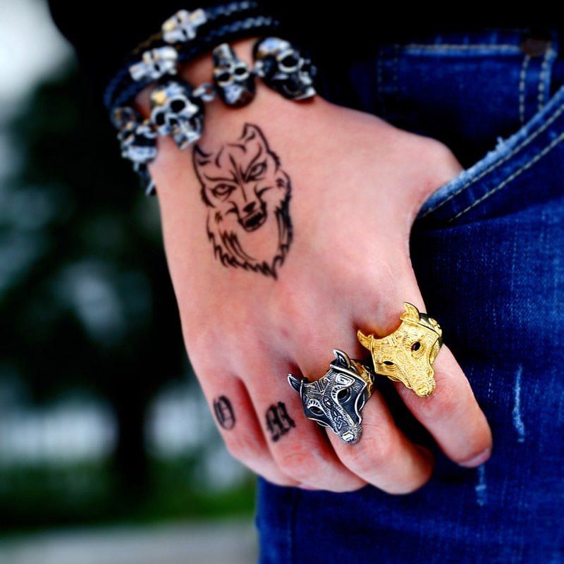 Nordic Wolf Head Stainless Steel Ring-3