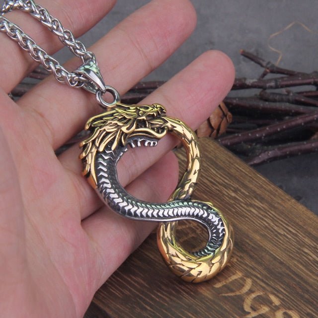 Norse Dragon Necklace on hand