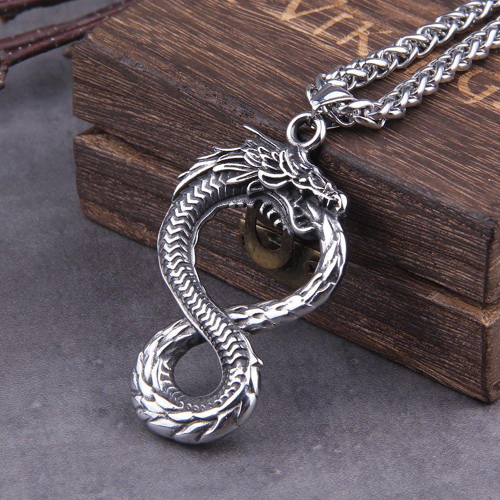 Norse Dragon Necklace on Wood