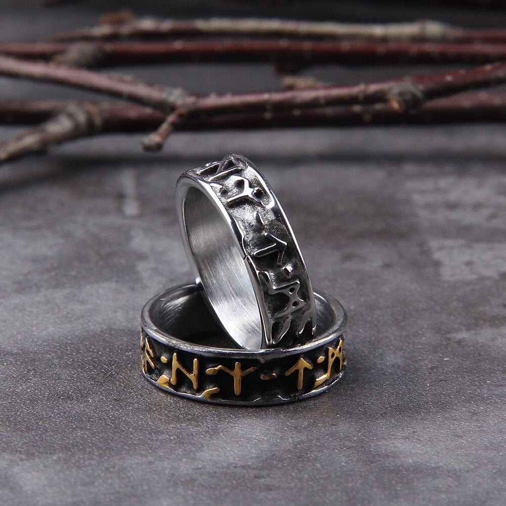 Norse Futhark Rune Ring in Bold Steel