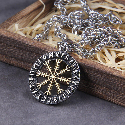 Norse Helm of Awe Futhark Amulet Viking Medallion Necklace