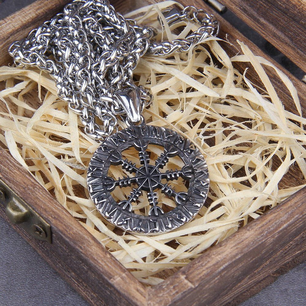 Norse Helm of Awe Futhark Amulet Viking Medallion Necklace