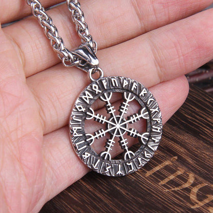 Norse Helm of Awe Futhark Amulet Viking Medallion Necklace