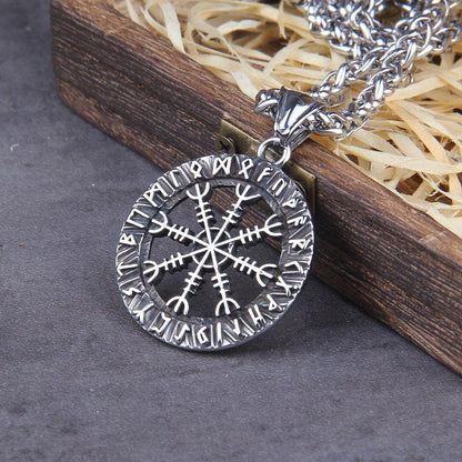 Norse Helm of Awe Futhark Amulet Viking Medallion Necklace