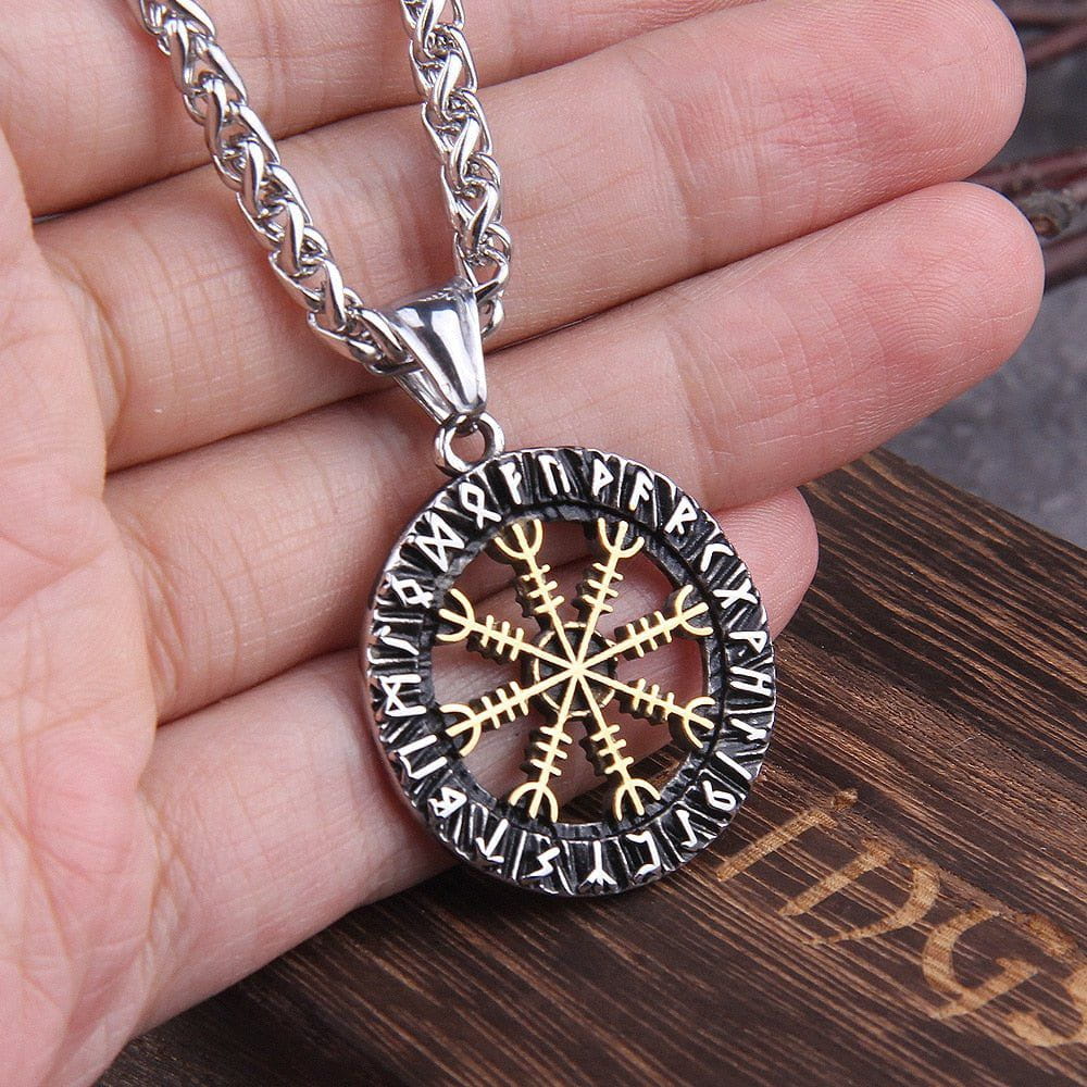 Norse Helm of Awe Futhark Amulet Viking Medallion Necklace
