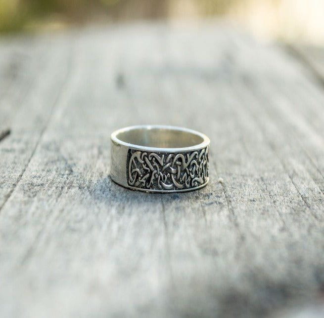Norse Ornament Ring Sterling Silver Handcrafted Jewelry-5
