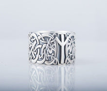 Norse Ornament Ring with Algiz Rune Sterling Silver Jewelry-1