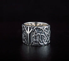 Norse Ornament Ring with Algiz Rune Sterling Silver Jewelry-2
