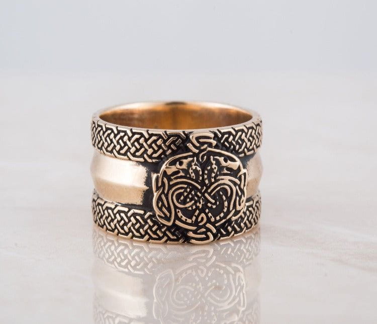Norse Ornament Ring with Wolves Bronze Viking Jewelry-1