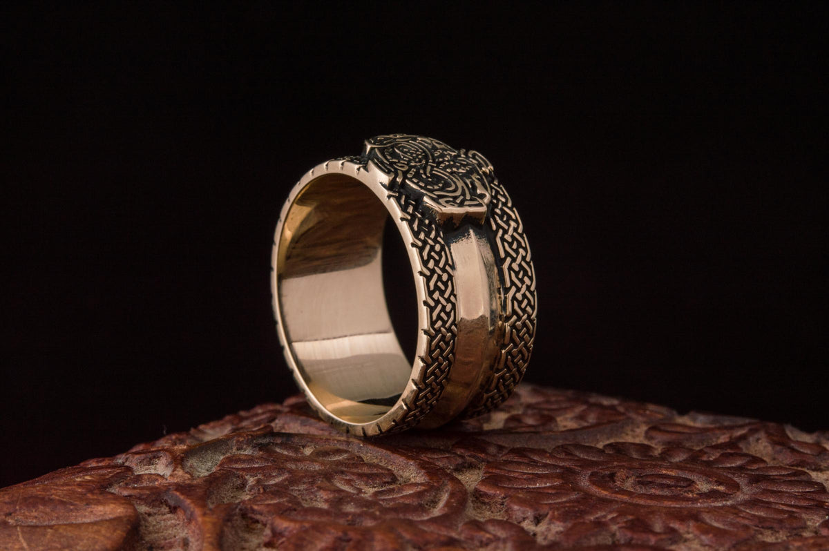 Norse Ornament Ring with Wolves Bronze Viking Jewelry-3