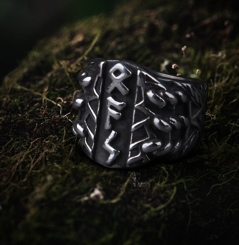 Norse Pagan Futhark Steel Viking Ring